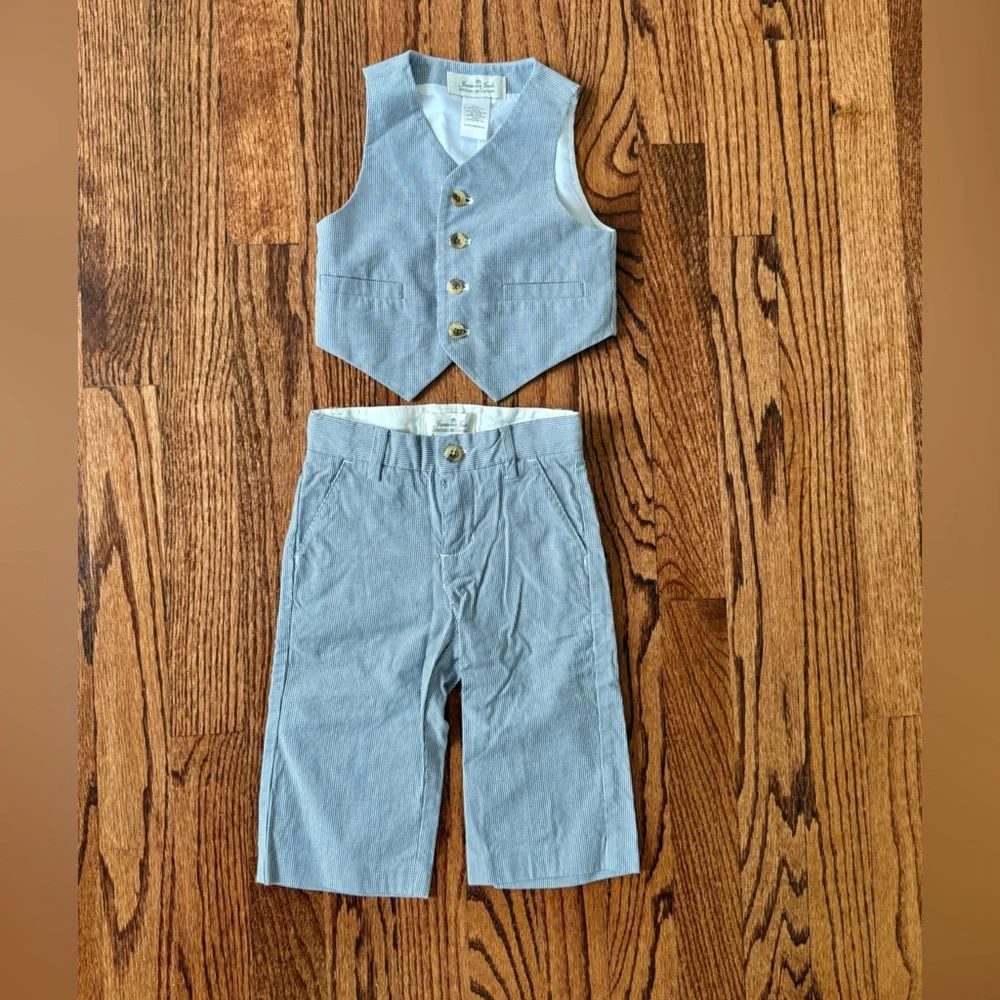 Janie & Jack Blue Striped Oxford Vest & Pants - Special Occasions - Size 6-12 mo